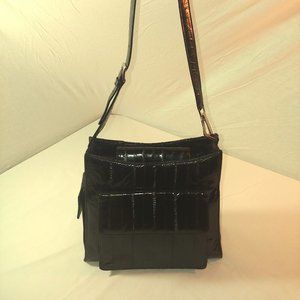 Lee Sands Black Eelskin Front Pocket Shoulder Bag